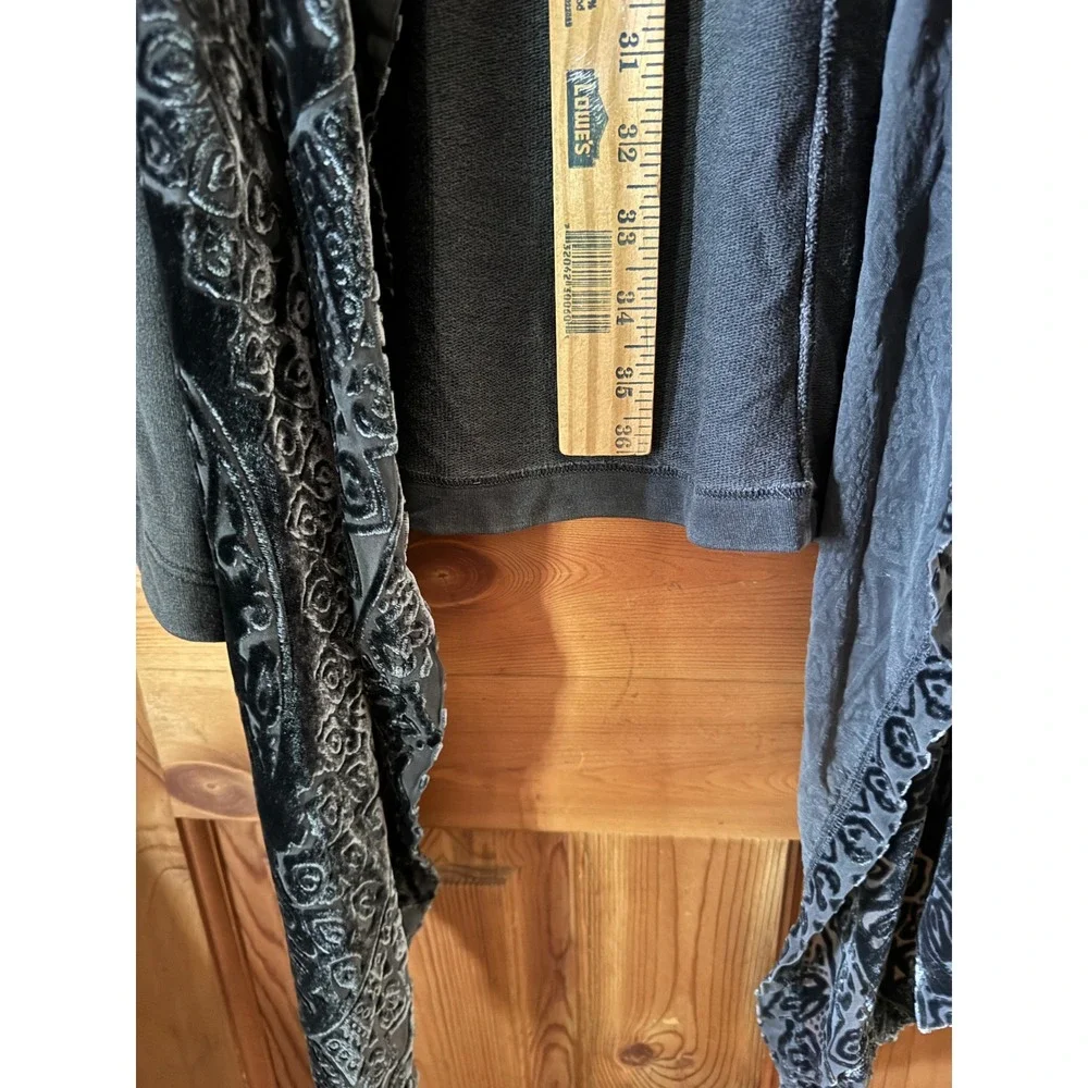 XCVI Cardigan XL Gray Burnout Velvet Silk Blend Open Front Boho Whimsigoth